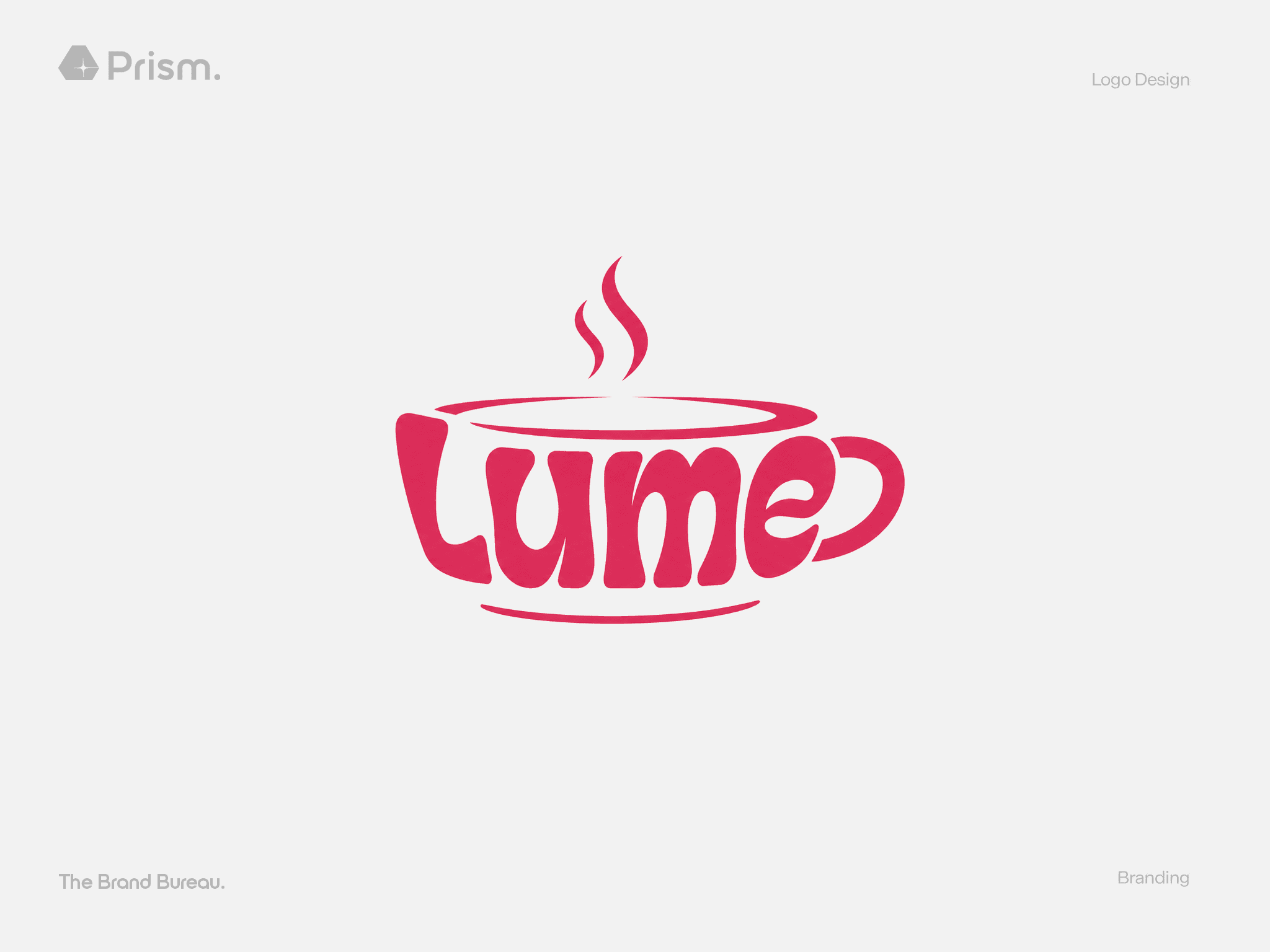 The Lume logo construction — the wordmark forms the body of the cup and the terminal of the e turns into the handle
