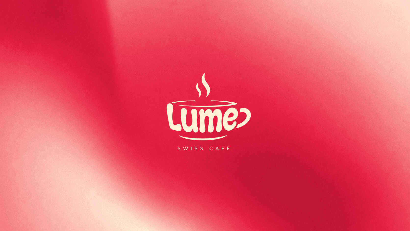 The Lume logotype — the wordmark drawn as a coffee cup — in cream over a red gradient